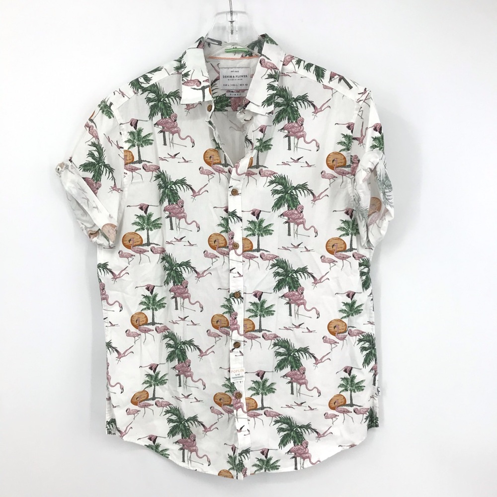 Denim & Flower Slim Fit Flamingo Button Down Shirt